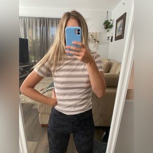 Brandy Melville Striped Tan Baby Tee OS